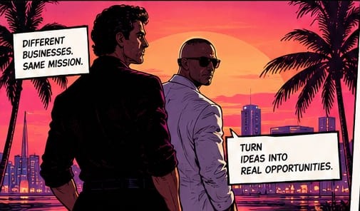 Robert and Daniel at sunset: different businesses, same mission